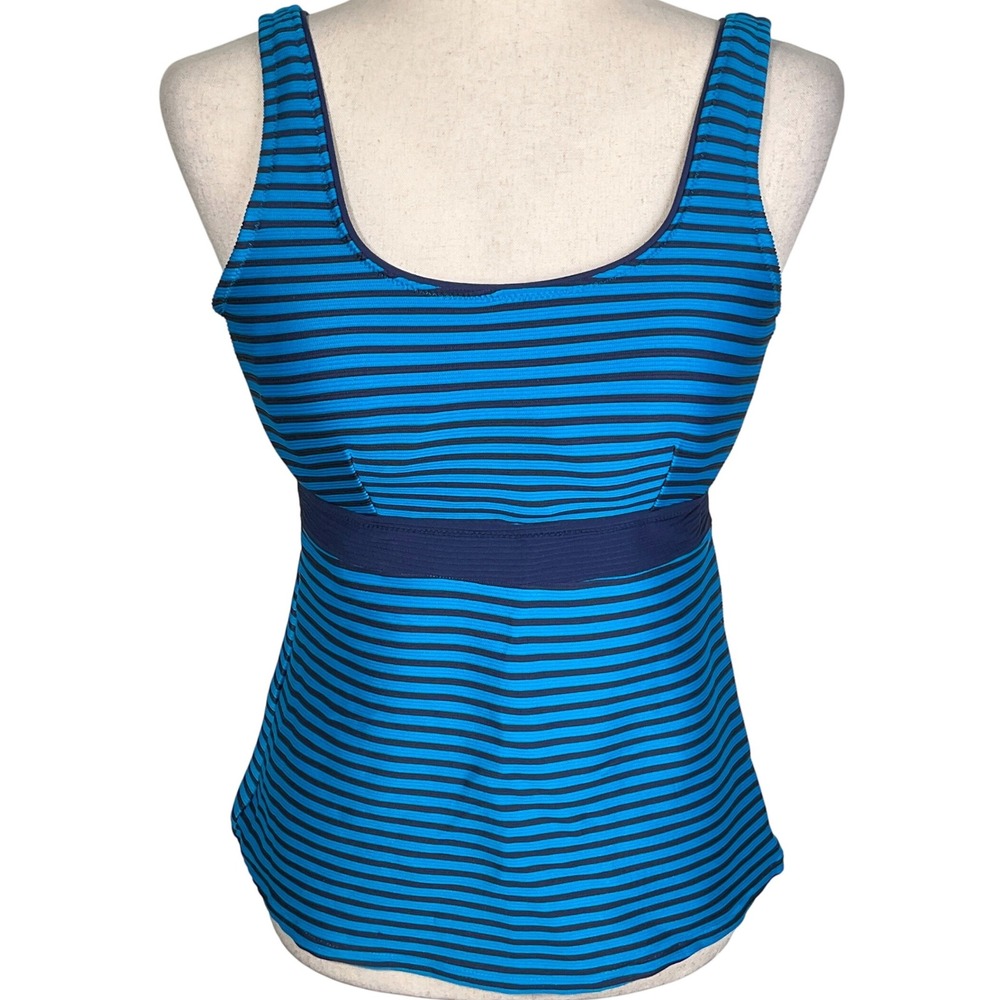 Lands End Tankini Top Women 8 Blue Ribbed Striped Pad Underwire Swim‎ Beach
